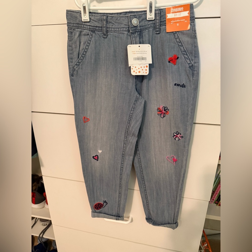 Gymboree Girls Light Blue Embroidered Denim Jeans Size 6 NWT